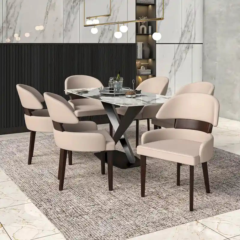 Ledersessel mit gebogener Rückenlehne aus Kautschukholz für das Esszimmer
