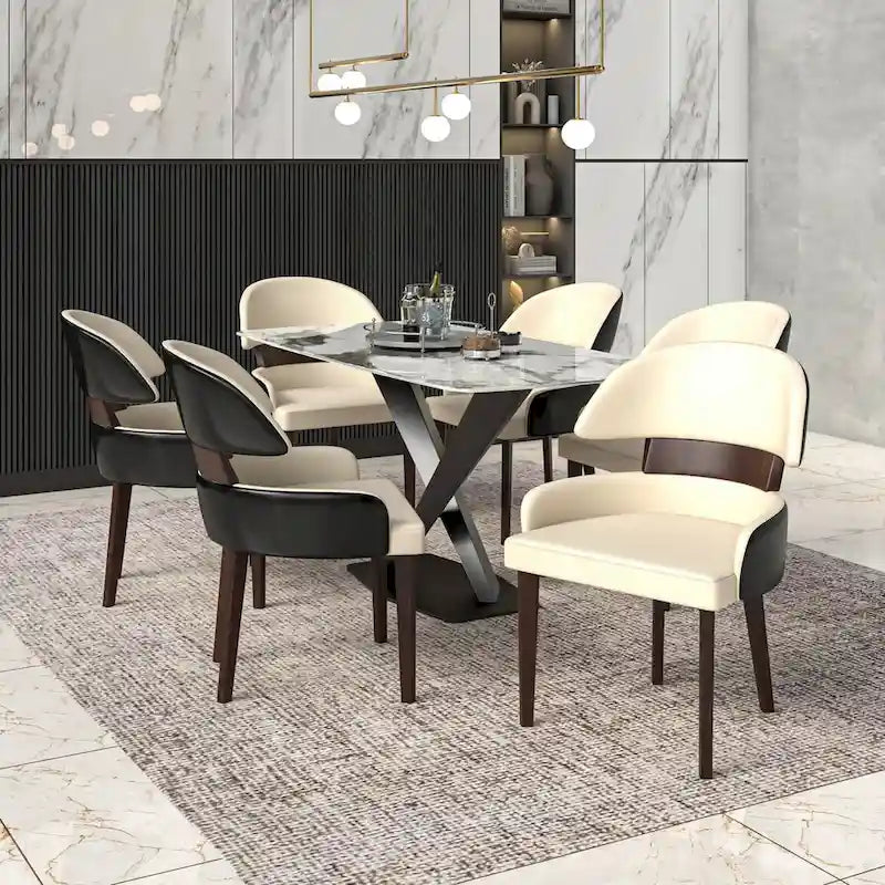 Ledersessel mit gebogener Rückenlehne aus Kautschukholz für das Esszimmer