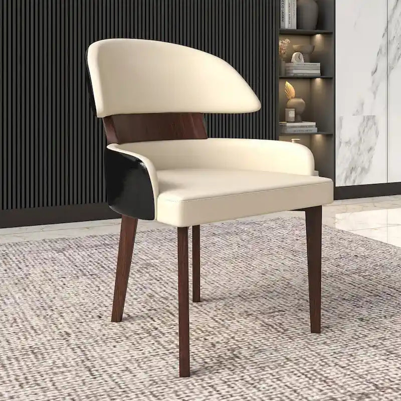 Ledersessel mit gebogener Rückenlehne aus Kautschukholz für das Esszimmer