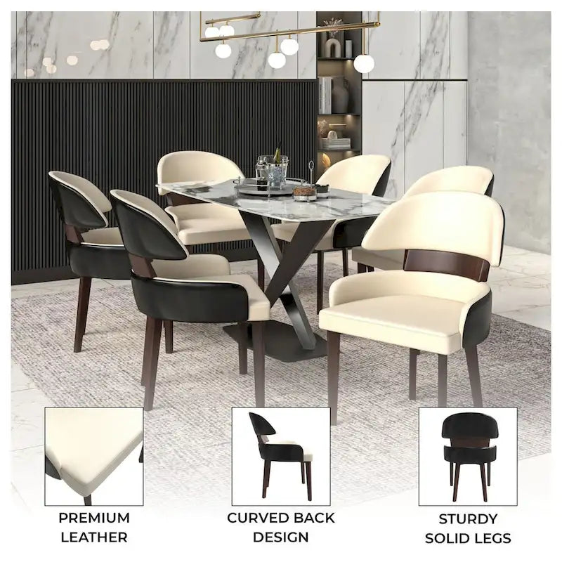 Ledersessel mit gebogener Rückenlehne aus Kautschukholz für das Esszimmer