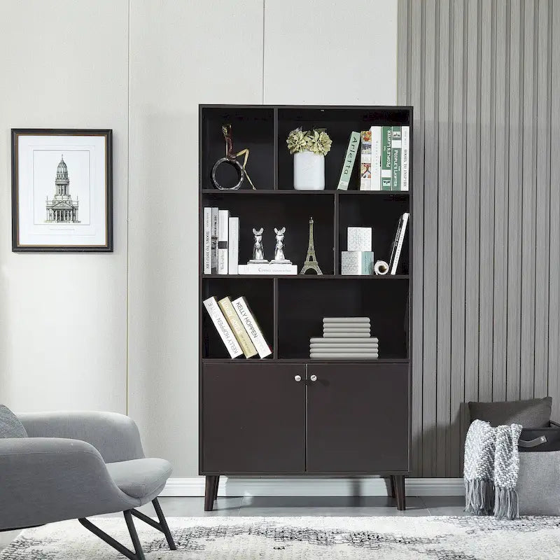Bücherregal aus MDF mit Türen und offenen Regalböden
