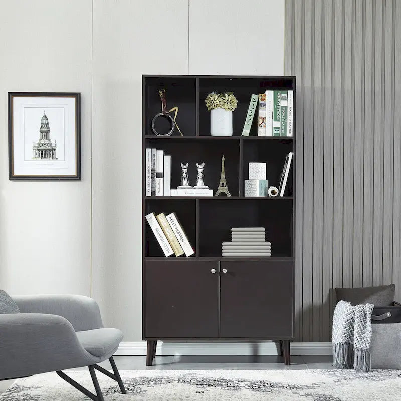 Bücherregal aus MDF mit Türen und offenen Regalböden
