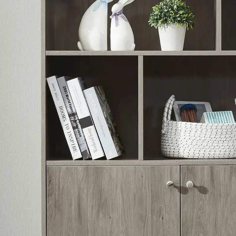 Librero de MDF con puertas y estantes abiertos