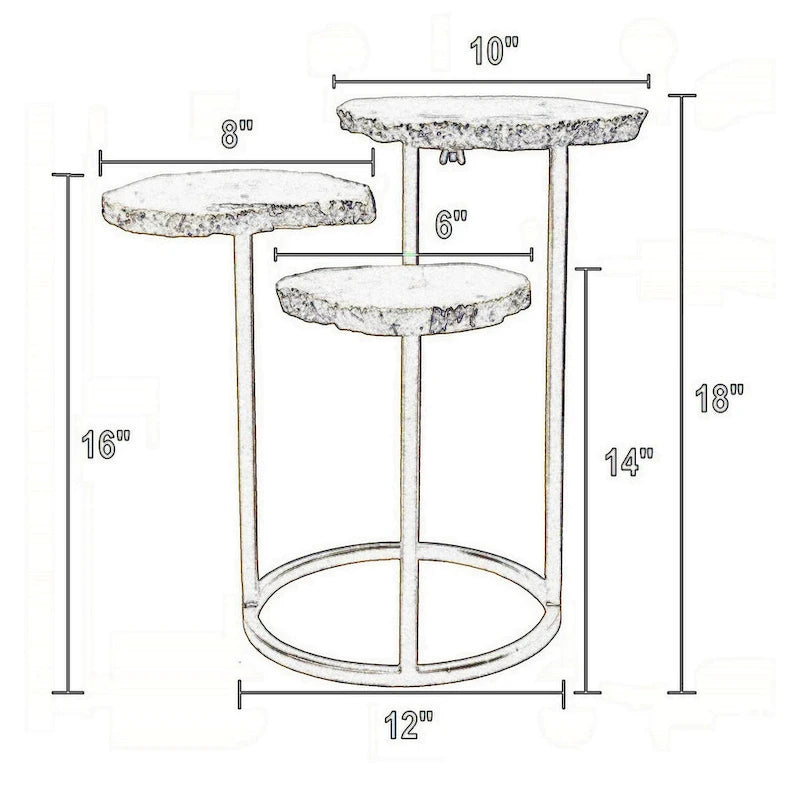 18-Zoll-Akzent-Beistelltisch, 3-stufiges Design, weiße Achatplatte, goldfarbener Eisenfuß