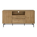 Gebogen dressoirbuffet met schuifdeuren in lamellenstijl