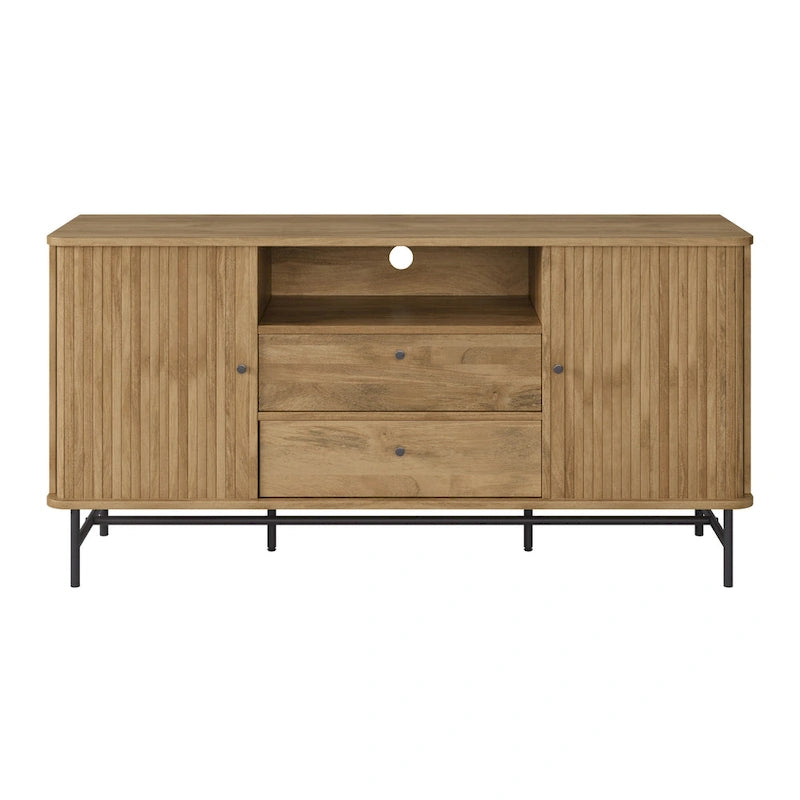 Geschwungenes Sideboard-Buffet mit Schiebetüren im Lamellenstil