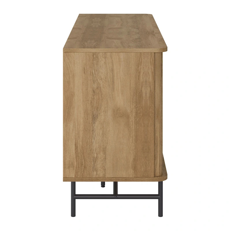 Gebogen dressoirbuffet met schuifdeuren in lamellenstijl