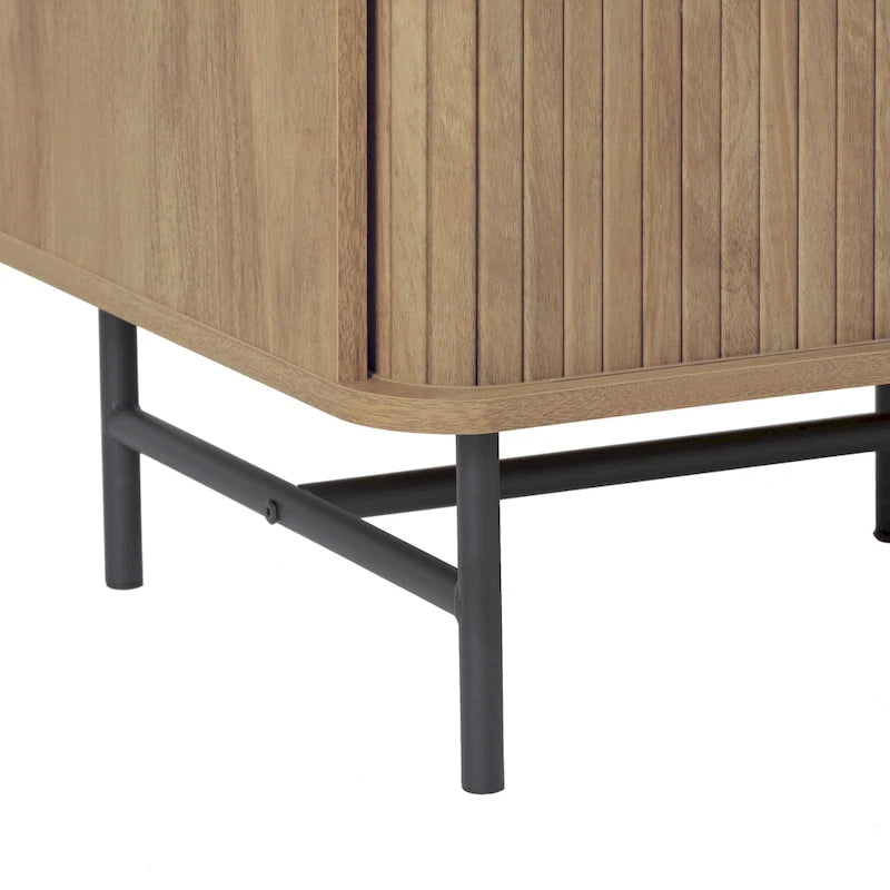 Gebogen dressoirbuffet met schuifdeuren in lamellenstijl