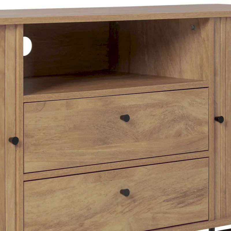 Gebogen dressoirbuffet met schuifdeuren in lamellenstijl