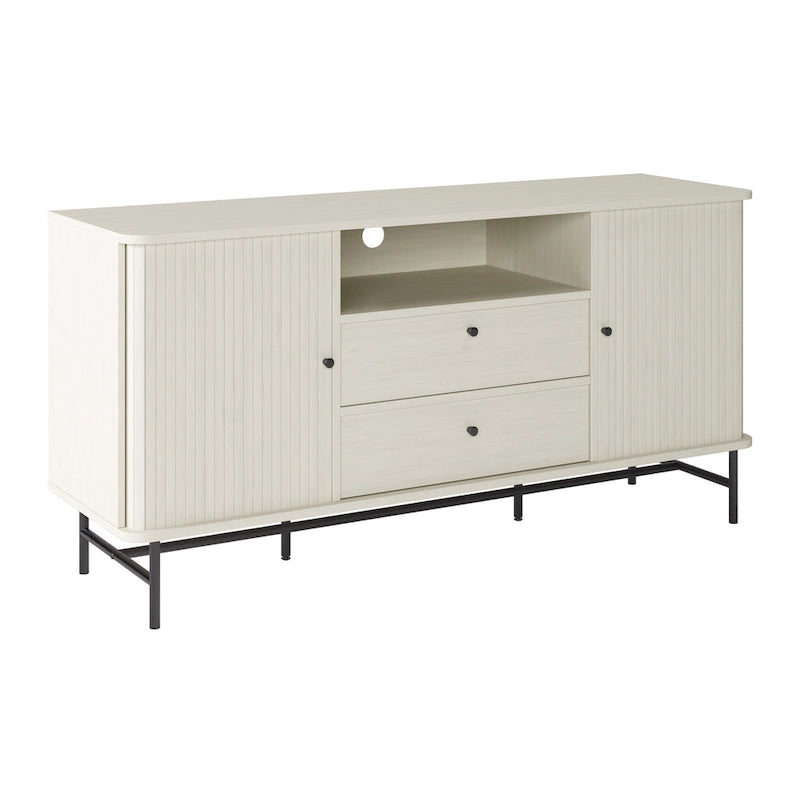 Gebogen dressoirbuffet met schuifdeuren in lamellenstijl