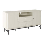 Gebogen dressoirbuffet met schuifdeuren in lamellenstijl