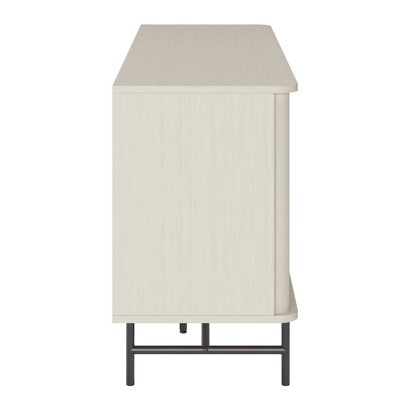Gebogen dressoirbuffet met schuifdeuren in lamellenstijl