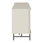 Gebogen dressoirbuffet met schuifdeuren in lamellenstijl