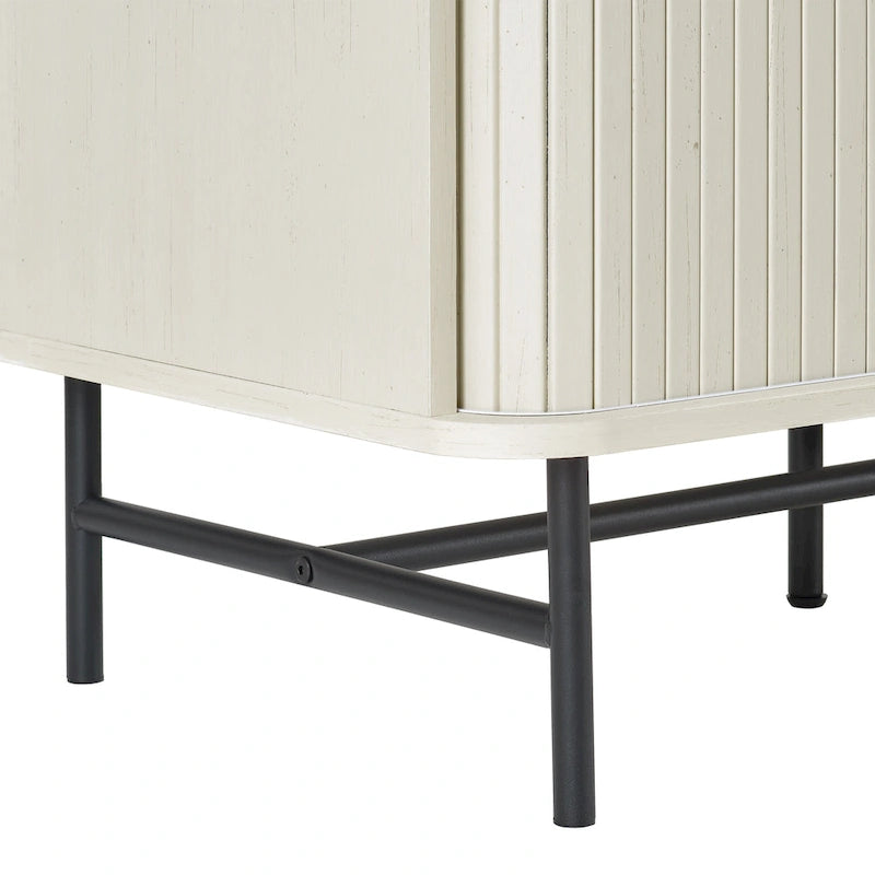 Gebogen dressoirbuffet met schuifdeuren in lamellenstijl