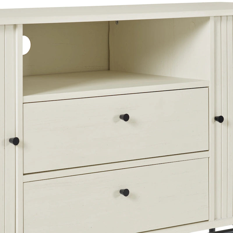 Gebogen dressoirbuffet met schuifdeuren in lamellenstijl
