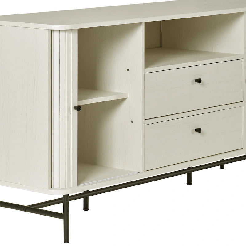 Gebogen dressoirbuffet met schuifdeuren in lamellenstijl