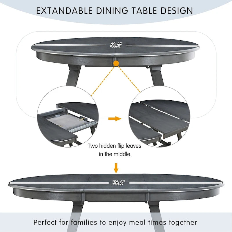 Ronde uitschuifbare retrohouten eettafel voor de eetkamer