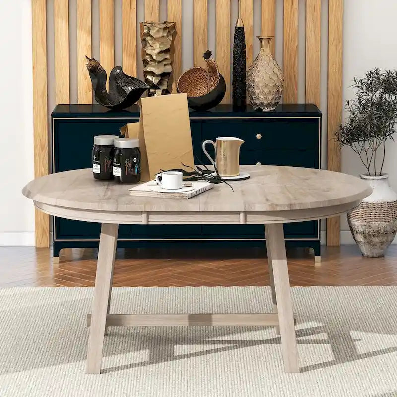 Ronde uitschuifbare retrohouten eettafel voor de eetkamer