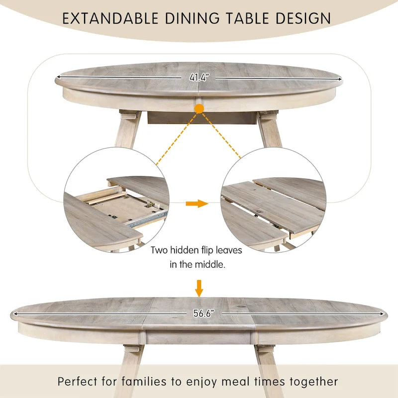 Ronde uitschuifbare retrohouten eettafel voor de eetkamer
