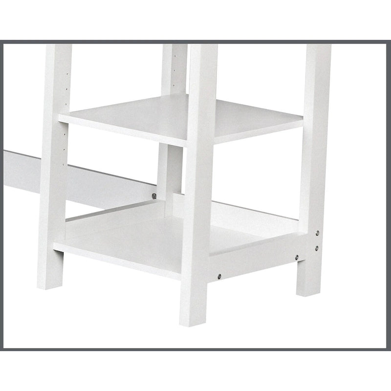 White 59-inch L-Shape Desk with Drawers and Shelves