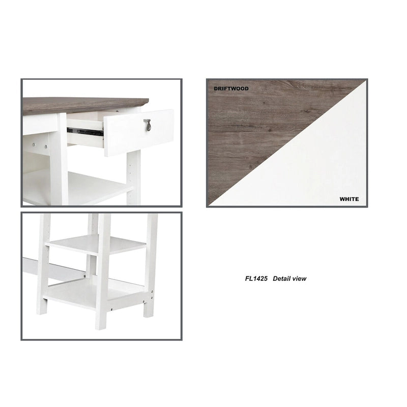 White 59-inch L-Shape Desk with Drawers and Shelves