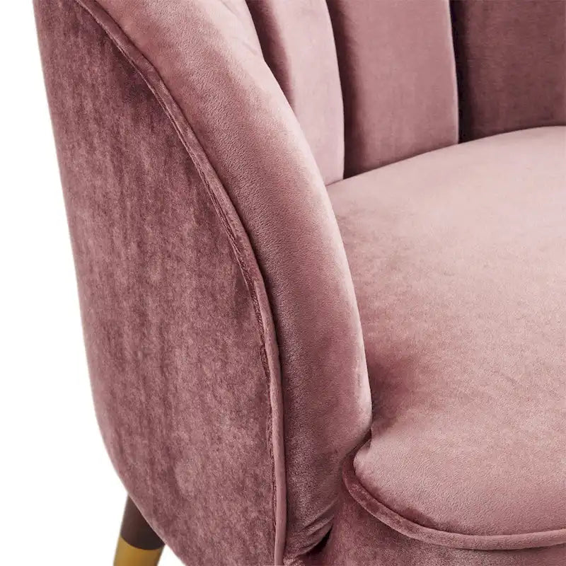 Sillón decorativo tipo barril tapizado con patas de madera