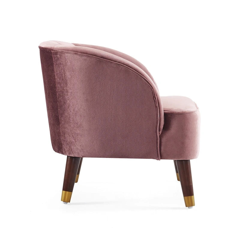 Sillón decorativo tipo barril tapizado con patas de madera
