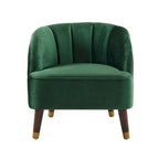 Sillón decorativo tipo barril tapizado con patas de madera