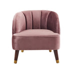 Sillón decorativo tipo barril tapizado con patas de madera