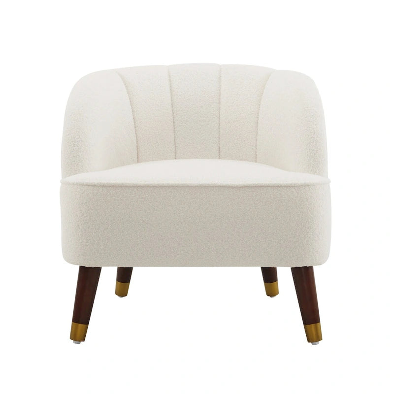Sillón decorativo tipo barril tapizado con patas de madera