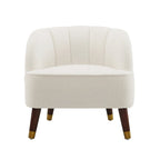 Sillón decorativo tipo barril tapizado con patas de madera