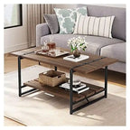 2-Tier Farmhouse 41 Large Wood Coffee Table with Shelf
