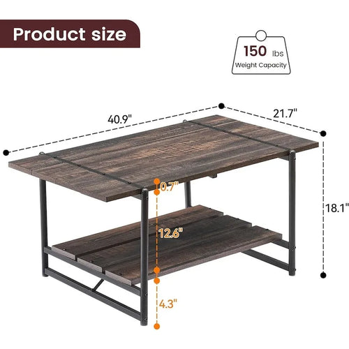2-laagse boerderijstijl 41 grote houten salontafel met plank